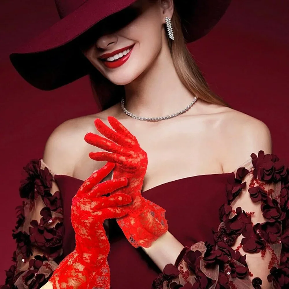 Women Red Gloves Short Bridal Wedding Party Opera Fashion Halloween Cosplay